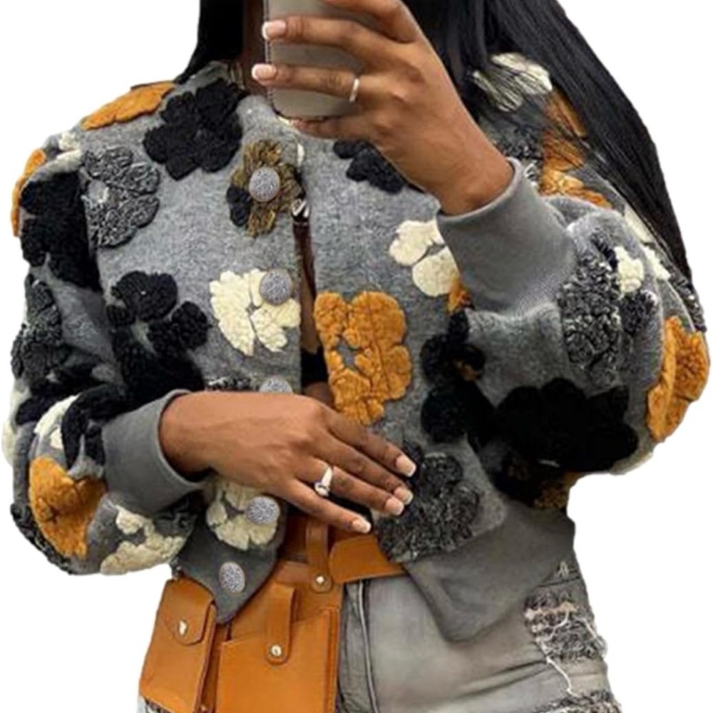 Floral Patterned Gray Jacket - image 1